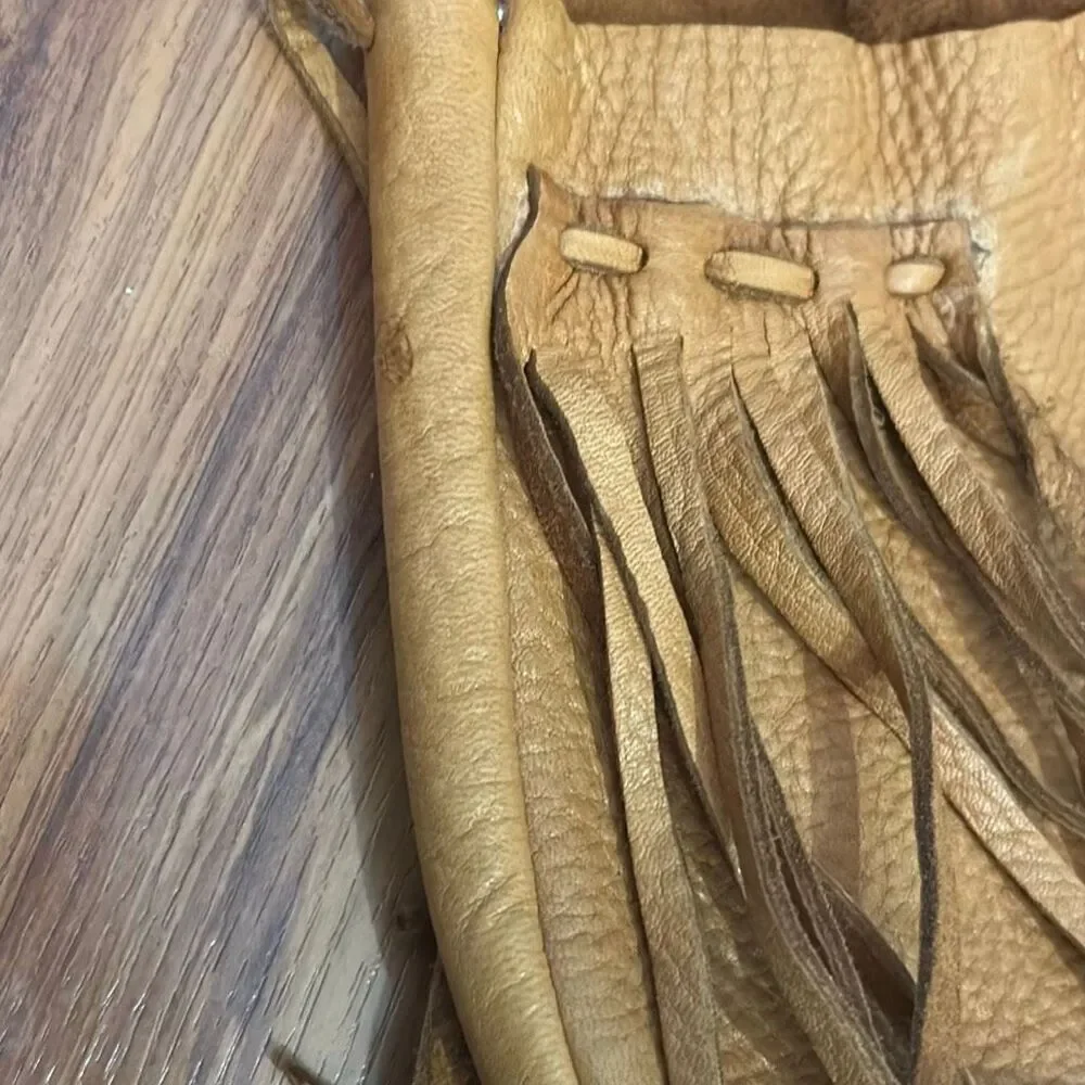 Native American vintage leather feather pouch tribal bag handmade